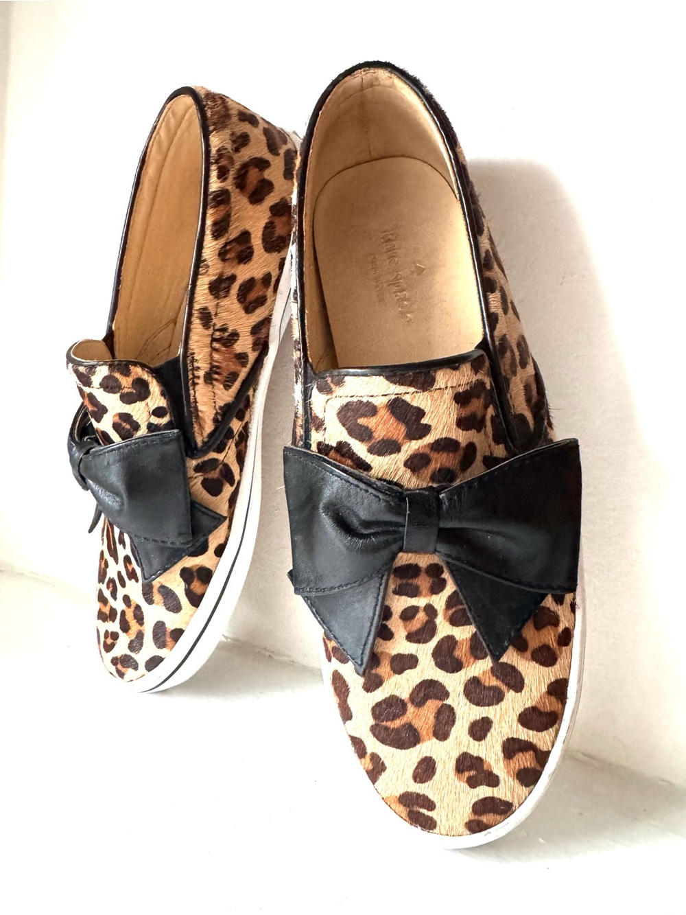 Kate Spade Leopard Print Slip-On Sneakers with Black Bow